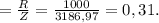 =\frac{R}{Z} =\frac{1000}{3186,97} =0,31.