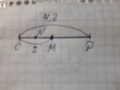 1)постройте отрезок сd,равный 4см 2мм,и отметьте на нем точки м и n так,чтобы точка n лежала между т