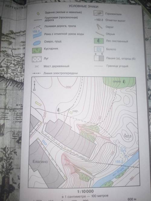 По плану местности (см. форзаце 1) определите а) в каком направлении от реки нары находится заросли