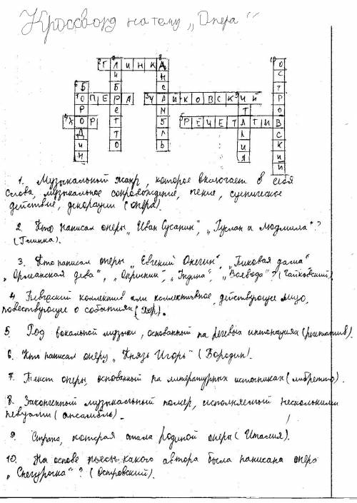 Кроссворд на тему опера . надо 10 вопросов и в чертеж с ответами . 23