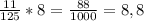 \frac{11}{125} *8 = \frac{88}{1000} = 8,8