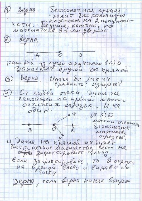 Укажите номера верных утверждений. 1)прямая разбивает плоскость на две полуплоскости. 2)две с общим