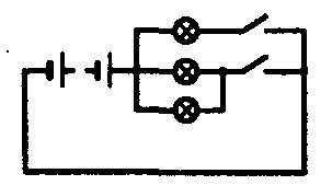 Вцепь включены параллельно три лампы. начертите схему с двумя ключами, чтобы один ключ двумя лампами