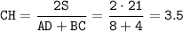 \tt CH=\dfrac{2S}{AD+BC}=\dfrac{2\cdot21}{8+4}= 3.5