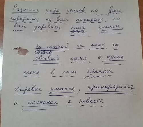 Синтаксический разбор предложений. разослал царь гонцов по всем , по всем , по всем деревням клич кл