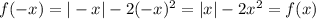 f(-x)=|-x|-2(-x)^2=|x|-2x^2=f(x)