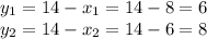 y_1 = 14-x_1=14-8=6 \\ y_2 = 14-x_2=14-6=8