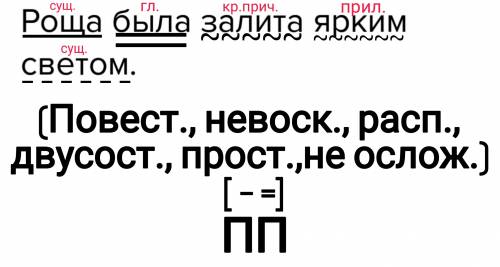 Разбери предложение по морфологическому составу. роща была залита ярким светом.