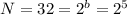 N=32=2^b=2^5