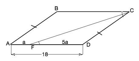 Биссектриса угла c параллелограмма abcd пересекает сторону ad в точке f, af : fd = 1 : 5. найдите пе