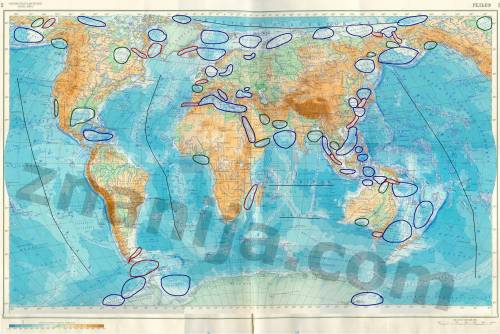 Отметьте на контурной карте все моря заливы и проливы 4 океанов