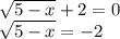 \sqrt{5-x} +2=0\\\sqrt{5-x}=-2\\