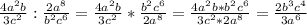 \frac{4 a^{2} b}{3 c^{2} }: \frac{2 a^{8} }{ b^{2} c^{6} } = \frac{4 a^{2} b}{3 c^{2} } * \frac{ b^{2} c^{6} }{2 a^{8} } = \frac{4 a^{2}b* b^{2} c^{6} }{3 c^{2} *2 a^{8} }= \frac{2 b^{3} c^{4} }{3 a^{6} }