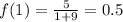 f(1)= \frac{5}{1+9} = 0.5