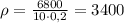 \rho=\frac{6800}{10\cdot 0,2}=3400