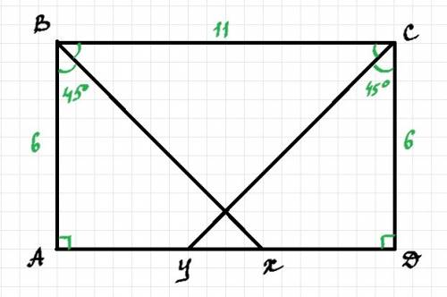 Впрямоугольнике abcd сторона ab равна 6 см сторона bc равна 11 см из вершины b и c проведена биссект