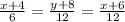 \frac{x+4}{6} = \frac{y+8}{12} = \frac{x+6}{12}