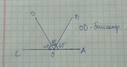 Начертить угол 60°и провести биссектрису смежного с ним угла