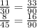 \frac{11}{30} = \frac{33}{90} \\ \frac{8}{45 } = \frac{16}{90}