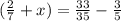 ( \frac{2}{7}+x)= \frac{33}{35} - \frac{3}{5}