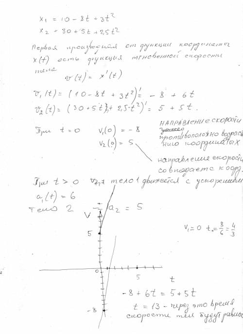 Два тела движутся прямолинейно причем зависимость координаты от времени каждого для них описывается