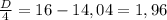 \frac{D}{4} = 16-14,04=1,96