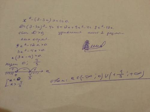 При каких значениях а уравнение имеет два различных корня : х^2-(2-3а)х+1=0