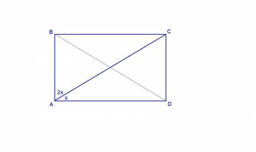 Диагональ прямоугольника делит его угол в отношении 1: 2.найдите ее длину если сумма обеих диагонале