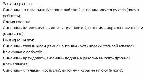 Найти 5 фразеологизмов из летературных произведений и подобрать к ним синонимы и антонимы.