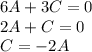 6A+3C=0 \\\&#10;2A+C=0 \\\ C=-2A