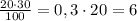 \frac{20\cdot 30}{100}=0,3\cdot 20=6