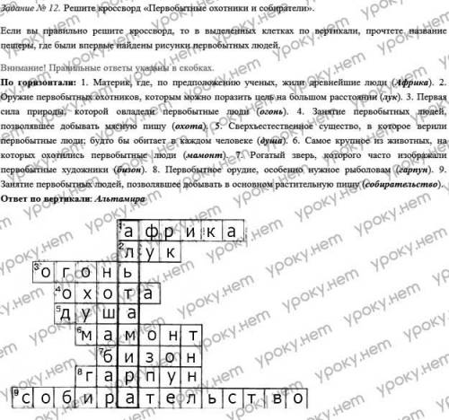 Кроссворд на тему первобытные люди 5 класс с вопросами и ответами