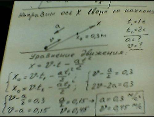 По наклонной доске пустили катиться снизу вверх шарик. на расстоянии 30 см от начала пути шарик побы