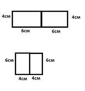 Из двух одинаковых прямоугольников со стороны 4 см и 6 см сложи один прямоугольник