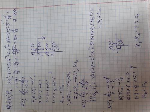 21 0 235,16=2*7^2+3*7^1+5*7^0+1*7^-1+6*7^-2 7 решить пример и написать 3 подобных срешеним информати