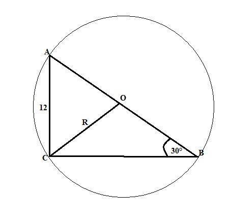 Навколо прямокутного трикутника abc з прямим кутом с описано коло знайти радіус кола якщо ас=12 , /b