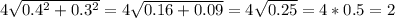 4\sqrt{0.4^2+0.3^2} = 4\sqrt{0.16 + 0.09} = 4\sqrt{0.25} = 4* 0.5 = 2