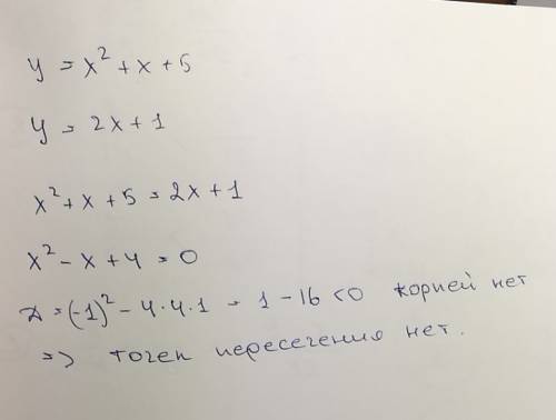 Y=x^2+x+5 и y=2x+1 скажите точке пересечения если они есть