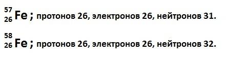 Для следующих изотопов определите число протонов, электронов и нейтронов 58fe