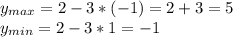 y_{max}=2-3*(-1)=2+3=5 \\ y_{min}=2-3*1=-1