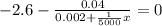 - 2.6 - \frac{0.04}{0.002 + \frac{1}{5000}x } = 0