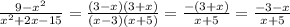 \frac{9-x^2}{x^2+2x-15} = \frac{(3-x)(3+x)}{(x-3)(x+5)} = \frac{-(3+x)}{x+5} = \frac{-3-x}{x+5}