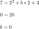 7= 2^2+b*2+3 \\ \\ 0 = 2b \\ \\ b=0