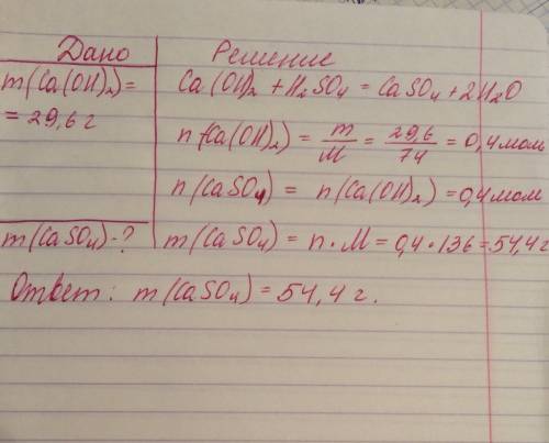 Кальций гидроксид массою 29.6 г нейрализовался сульфатной кислотой.найдите массу вещества которое по
