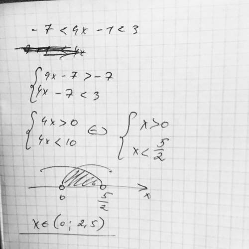 Решите неравенство 1) -7< 4x-1< 3