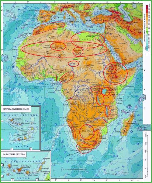 Горы,нагорья и пустыни,расположенные в африке.обозначить наиболее крупные реки и озёра.