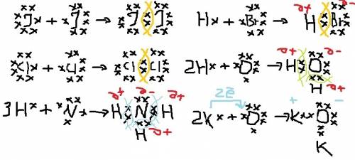 Нарисуйте схему образования связи в следующих молекулах: nh3, k2o, i2, hbr, cl2, h2o