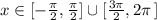 x\in [-\frac{\pi}{2},\frac{\pi}{2}]\cup [\frac{3\pi}{2},2\pi\, ]