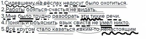 Разобрать по членам предложения: 1.сидевшему на вёслах недосуг было охотиться. 2.работы бояться-счас