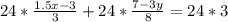 24*\frac{1.5x-3}{3} + 24*\frac{7-3y}{8} =24*3